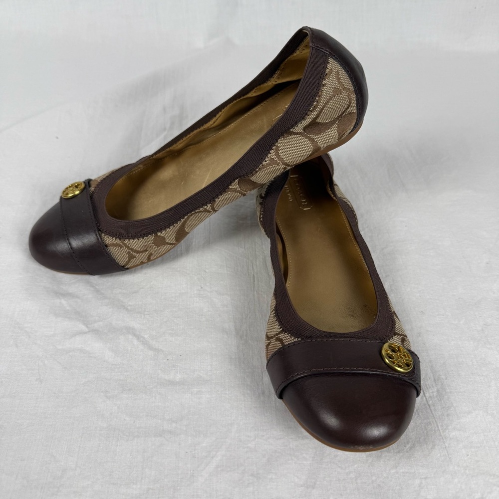 Coach Brown Signature Canvas Cap-Toe Ballet Flats